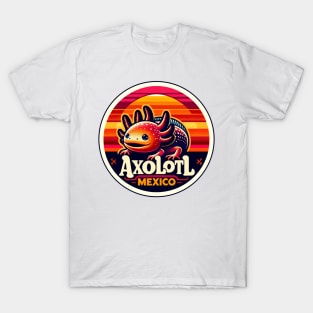 Vintage Retro Axolotl Sunset in Mexico T-Shirt